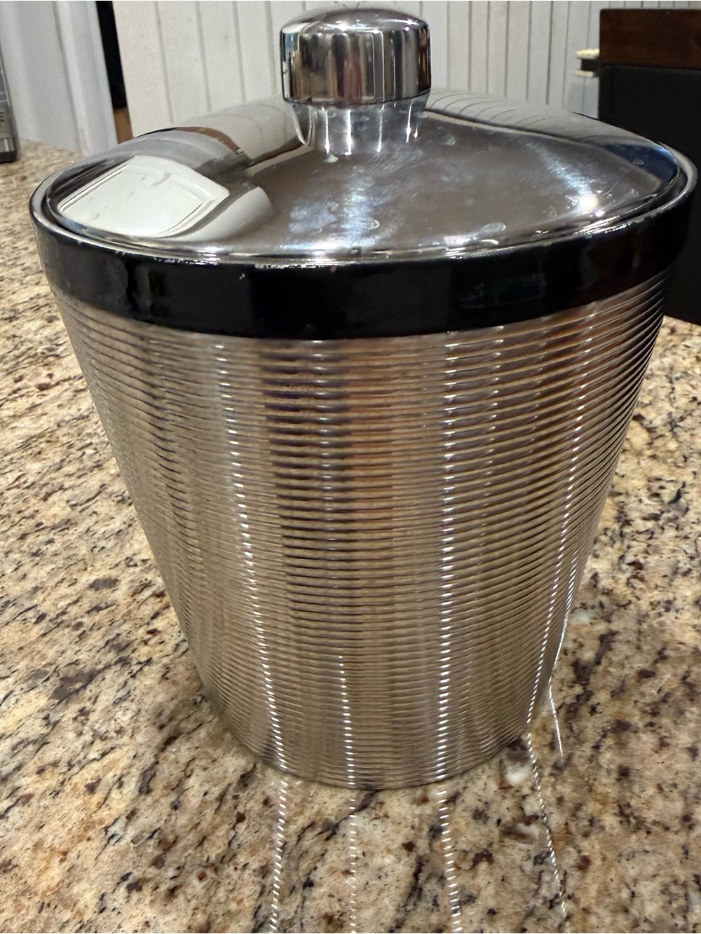 Authentic Tommy Bahama Ribbed Stainless Steel Ice Bucket with Black Trim